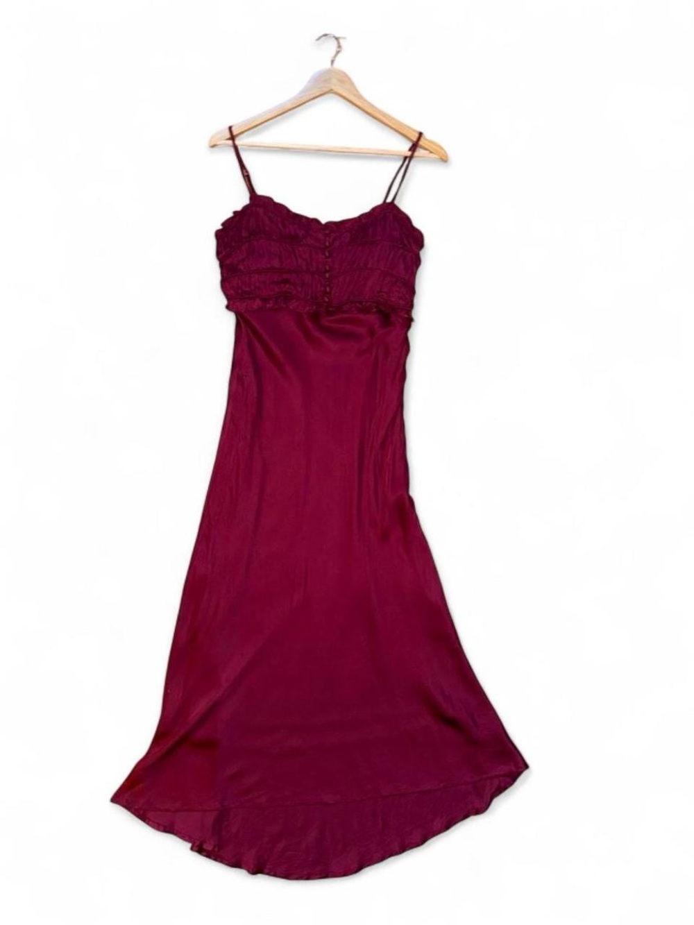 Astr Burgundy Satin Chemise with Ruched Bodice